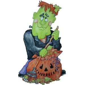 Halloween Frankenstein 42x25 Door Wall Hanging Quilted Pumpkin Fall Decoration